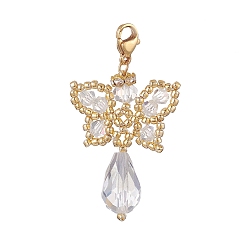 Прозрачный Бабочка ангел стеклянный кулон украшение, с 304 застежками-карабинами из нержавеющей стали и нейлоновой проволокой, прозрачные, 45 мм