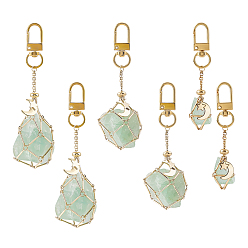 Золотой 6шт. латунный мешочек для макраме, пустой держатель для камня, подвесное украшение, с 304 подвесками в виде звезд и луны из нержавеющей стали и поворотными застежками из сплава, золотые, 77~120 мм