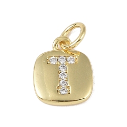 Letter T Покрытие стойки латунь микропаве прозрачные кубические циркониевые подвески, с прыжковых колец, без кадмия и без свинца, долговечный, реальный 18 k позолоченный, Письмо T, 11.5x9x1.5 мм, отверстие : 2.8 мм