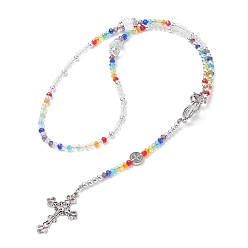 Coloré Colliers de chapelet en perles de verre, alliage saint benoît et croix religion collier, colorées, 27.95 pouce (71 cm)