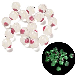 Белый Бусины лэмпворк , светящиеся бусы, круглые с сердцем, светится в темноте, белые, 10 мм, отверстие : 1.8 мм