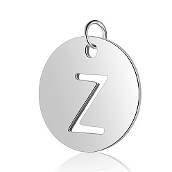 Letter Z 304 Stainless Steel Charms, Flat Round with Letter, Stainless Steel Color, Letter.Z, 12x1mm, Hole: 2.5mm