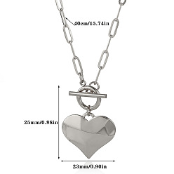 Stainless Steel Color 304 Stainless Steel Pendant Necklaces with OT Clasps, Heart, Stainless Steel Color, 15.75 inch(40cm), pendant: 25x23mm