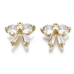 Golden Brass Inlaid Clear Cubic Zirconia Charms, Bowknot, Golden, 9.5x10.5x3mm, Hole: 1mm