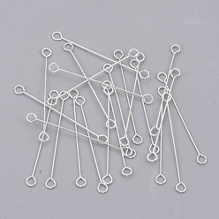 Серебро Железные глазные булавки, Двусторонние глазные булавки без кадмия и свинца, серебряные, 30x0.4 мм, отверстие : 1.8 мм, Руководитель: 3 mm