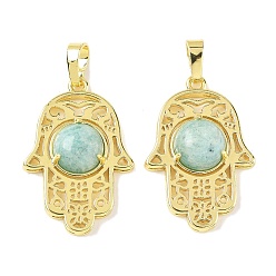 Амазонит Природные подвески амазонит, латунные полые хамса ручные амулеты, стойки покрытие, без кадмия и без свинца, золотые, 33x22x6.5 мм, отверстие : 7.5x5 мм