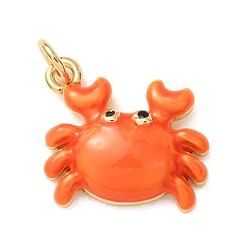 Coralino Colgantes de latón con esmalte, encantos de cangrejo, chapado en rack, larga duración plateado, sin plomo y el cadmio, real 18 k chapado en oro, coral, 15x16x4 mm, agujero: 3 mm