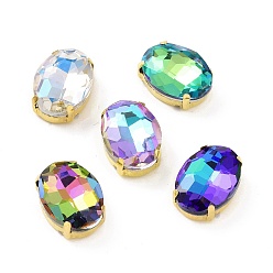 Couleur Mélangete Ovale coudre sur strass, strass en verre à facettes, liens multi-brins, avec ton doré 201 montures en acier inoxydable, couleur mixte, 14x10x6mm, Trou: 1mm