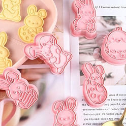 Pink 6Pcs 6 Styles Easter Theme Plastic Cookie Cutters, Cookies Moulds, DIY Biscuit Baking Tools, Rabbit & Chick, Pink, 56~74x44~48x20mm, 1pc/style