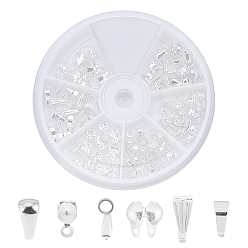 Серебро 304 защелкивающиеся дужки и наконечники из нержавеющей стали, серебряные, 8.5x3.5x4 мм, внутренний: 3x8 mm, 120 шт / коробка