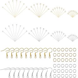 Золотой & Цвет Нержавеющей Стали Набор для изготовления сережек своими руками, в том числе 304 булавка для проушины из нержавеющей стали, крючки для серег и открытые соединительные кольца, золотые и нержавеющая сталь цвет, 400 шт / коробка