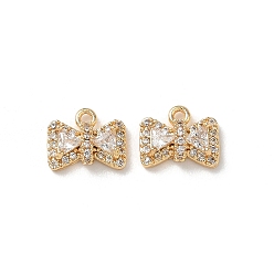 Real 18K Gold Plated Brass Micro Pave Clear Cubic Zirconia Charms, Bowknot Charms, Real 18K Gold Plated, 8x10x4mm, Hole: 1.2mm