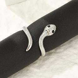 Нержавеющая Сталь Цвет 304 манжеты из нержавеющей стали с черной эмалью для женщин, змея открытые кольца, цвет нержавеющей стали, внутренний диаметр: 17 мм