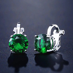 Темно-Зеленый Клипсы из латуни с кубическим цирконием, алмаз, платина, темно-зеленый, 16x7 мм