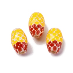 Желтый Двухцветные бусины лэмпворк ручной работы, овал с чешуйчатым рисунком, желтые, 16.5~18.5x10.5~11.5 мм, отверстие : 2.5 мм