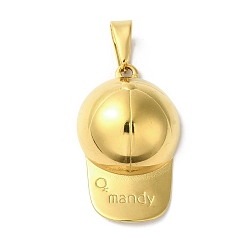 Hat Вакуумное покрытие pvd 304 подвески из нержавеющей стали, золотые, подвеска на бейсбольную тематику, шляпа с надписью Мэнди, 35x21.5x10 мм, отверстие : 5.5x10 мм