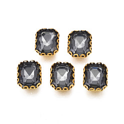 Серый Шить на горный хрусталь, прозрачные стеклянные стразы, с настройками железного зубца, граненые, прямоугольные, серые, 11x9x4.5 мм, отверстие : 0.9 мм