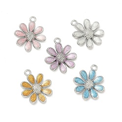 Платина Латунь эмаль подвески, прелести цветка ромашки, платина, 17x14.5x3 мм, отверстие : 1.5 мм