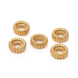Real 18K Gold Plated Brass Beads, Long-Lasting Plated, Matte Style, Textured, Flat Round, Real 18K Gold Plated, 9x3.5mm, Hole: 3.5mm