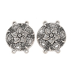 Античное Серебро Тибетский стиль сплава многожильных ссылки, 4 контур, плоские круглые с цветком, античное серебро, 36x31x6 мм, отверстие : 2 мм, Около 172 шт / 1000 г