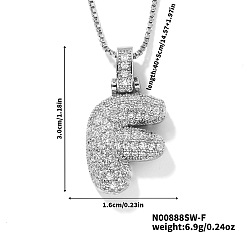 Letter F Элегантные латунные микропаве прозрачные кубические цирконии 3d начальные ожерелья, идеальный подарок для нее, платина, Буква F, 15.75 дюйм (40 см)