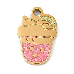 Pink Ионное покрытие (ip) 304 подвески из нержавеющей стали с блестками и эмалью, золотые, напитки очарование, розовые, 16x11x1.5 мм, отверстие : 1.8 мм