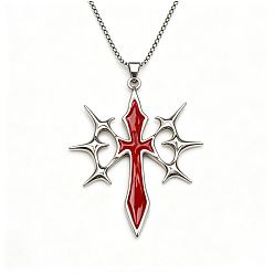 Roja Collares de cadena de acero inoxidable con colgante de cruz gótica con pinchos de aleación esmaltada para hombre, platino y acero inoxidable Color, rojo, 27.56 pulgada (70 cm)