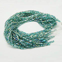 Turquoise Electroplate Glass Beads Strands, AB Color Plated, Faceted, Cube, Turquoise, 6x6x6mm, Hole: 1mm