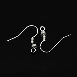 Silver Iron Earring Hooks, Ear Wire, with Horizontal Loop, Cadmium Free & Lead Free, Silver, 17~19x0.8mm, Hole: 2mm, 22 Gauge, Pin: 0.6mm