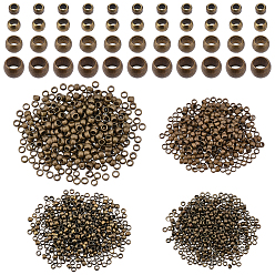 Antique Bronze 2000Pcs 4 Style Brass Crimp Beads, Rondelle, Antique Bronze, 500pcs/style