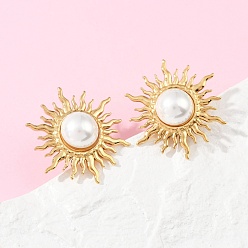 Солнце 304 серьги-гвоздики из пластика и нержавеющей стали с имитацией жемчуга, реальный 18 k позолоченный, солнце, 28x25 мм