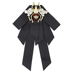 Platinum & Golden 1Pc Alloy & Iron & Polyester & Acrylic Exquisite Lapel Pin for Women, Bowknot with Bee, Platinum & Golden, 145x105mm