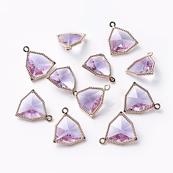 Лиловый Стеклянные подвески, с фурнитурой Berzel с открытой спиной из экологически чистого сплава, граненые, треугольные, золотой свет, сирень, 17x14.5x7 мм, отверстие : 1.2 мм