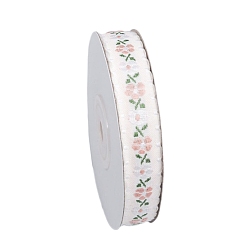 White 9M Flower Embroidery Polyester Ribbon, for Bowknot Making, Gift Wrapping, White, 5/8 inch(15mm), about 9.84 Yards(9m)/Roll