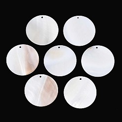 Морская Ракушка Природные подвески оболочки пресноводных, Дисковые подвески, цвет морской раковины, 39~40x2.5~3 мм, отверстие : 2 мм