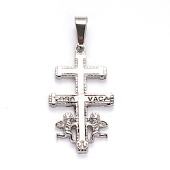 Нержавеющая Сталь Цвет Не тускнеющий крест с ангелом 304 подвески из нержавеющей стали, цвет нержавеющей стали, 32x17.5x2 мм, отверстие : 4x8 мм