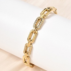 Rectangle 304 Шарнирные браслеты из нержавеющей стали со стразами для женщин, реальный 18 k позолоченный, ионное покрытие (ip), долговечный, прямоугольные, внутренний диаметр: 2.34x1.99 дюйм (5.95x5.05 см)