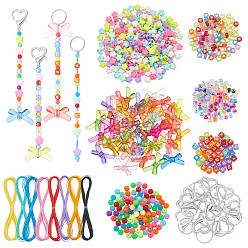 (52) Непрозрачная лаванда Сделай сам наборы для ключей, включая железные разъемные кольца, акриловые бусины и вощеный полиэфирный шнур, разноцветные, 0.5~0.6 мм