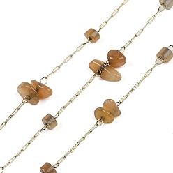 Авантюрин Ионное покрытие (ip) 316 цепи из хирургической нержавеющей стали, с натуральным оранжевым авантюрином, с катушкой, пайки, 2.5x0.9x0.2 мм