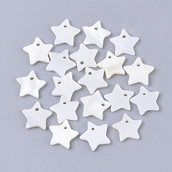 Морская Ракушка Подвески из пресноводных оболочек, звезда, цвет морской раковины, 10x10.5x2 мм, отверстие : 1.2 мм