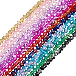 Mixed Color Spray Painted Crackle Glass Beads Strands, Round, Mixed Color, 8mm, Hole: 1.3~1.6mm, about 100pcs/strand, 31.4 inch, 12strands/set