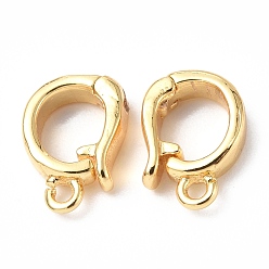 Real 18K Gold Plated Brass Fold Over Clasps, Cadmium Free & Nickel Free & Lead Free, with Loop, Real 18K Gold Plated, 10x7x2.5mm, Hole: 1.2mm