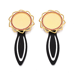 Золотой Закладки из сплава и железа, с плоским круглым вращающимся подносом и стразами, золотые, 82~83x37x5.5~6 мм, Размер лотка: 25 мм