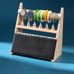 Black Desktop Wood Jewelry Display Rack, Jewelry Stand, with PU Leather, For Hanging Necklaces Earrings Bracelets, Black, 300x155x310mm