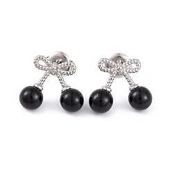 Нержавеющая Сталь Цвет 304 женские серьги-пусеты с эмалью из нержавеющей стали, бантик/вишня, цвет нержавеющей стали, 13x15 мм