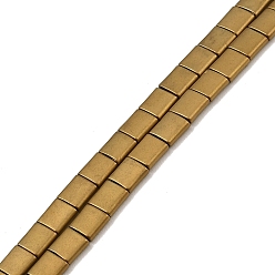 Golden Plated Electroplated Frosted Non-magnetic Synthetic Hematite Beads Strands, Square, 2-Hole, Golden Plated, 5x5x2mm, Hole: 0.8mm, about 74pcs/strand, 15.75 inch(40cm)