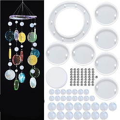 White DIY Wind Chime Making Kits, including 7Pcs Silicone Molds, 30Pcs Plastic Beads, 1 Roll Crystal Thread, White