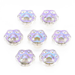 Violet Electroplate Transparent Glass Beads, Half Plated, Dog Paw Prints, Violet, 13.5x15x8.5mm, Hole: 1mm