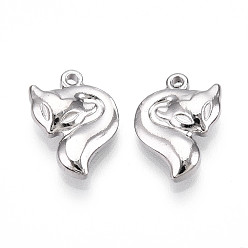 Нержавеющая Сталь Цвет 304 подвески из нержавеющей стали, лиса прелести, анти-тускнение, цвет нержавеющей стали, 16.5x12x4 мм, отверстие : 1.2~1.5 мм