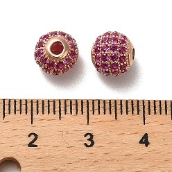 Fucsia 925 cuentas de circonita cúbica micro pavé de plata de ley, rondo, oro rosa, fucsia, 8x7.5 mm, agujero: 2.2 mm